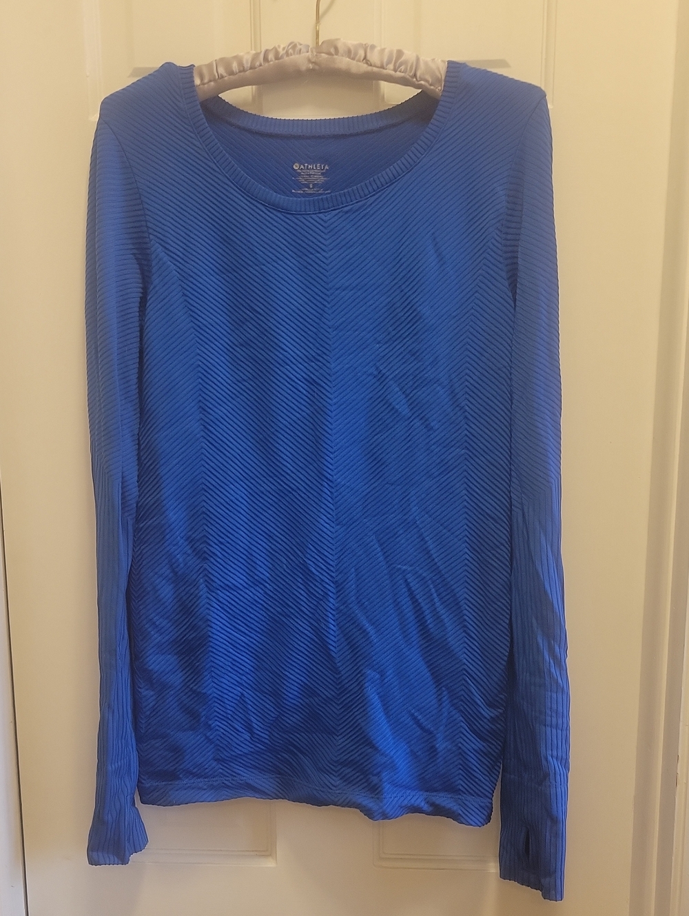 Athleta Royal Blue Ribbed Long-Sleeve Top